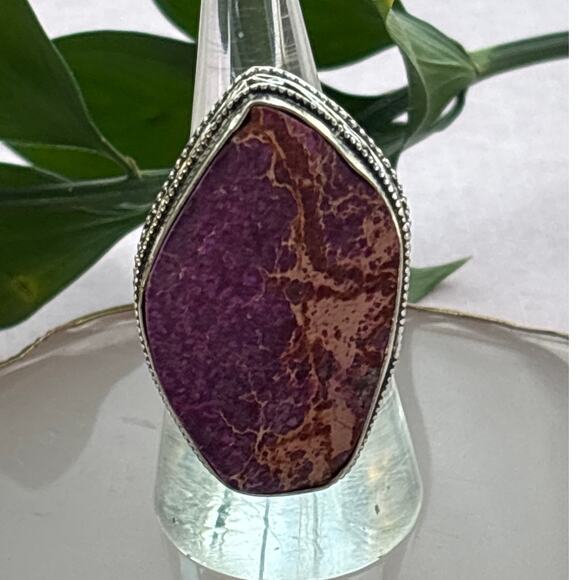 925 Sterling CHUNKY  Sea Sediment Jasper Ring Size 8 - Picture 1 of 6